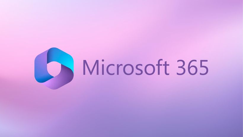 Microsoft-365-Logo auf violett-rosa Farbverlauf.